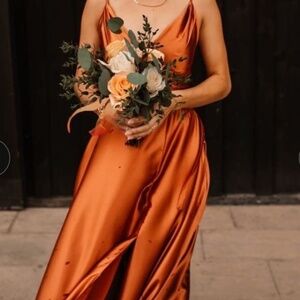 Satin Bridesmaid Formal Long A Line Prom Party Dress
